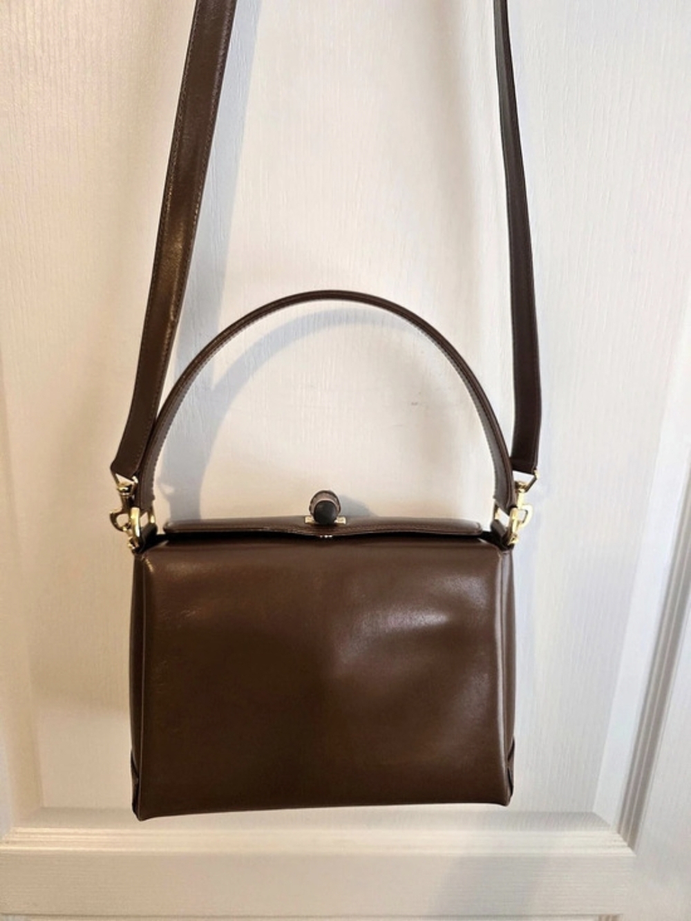 Vintage Gucci Bamboo ATirn Lock Two-Way Handbag In Brown